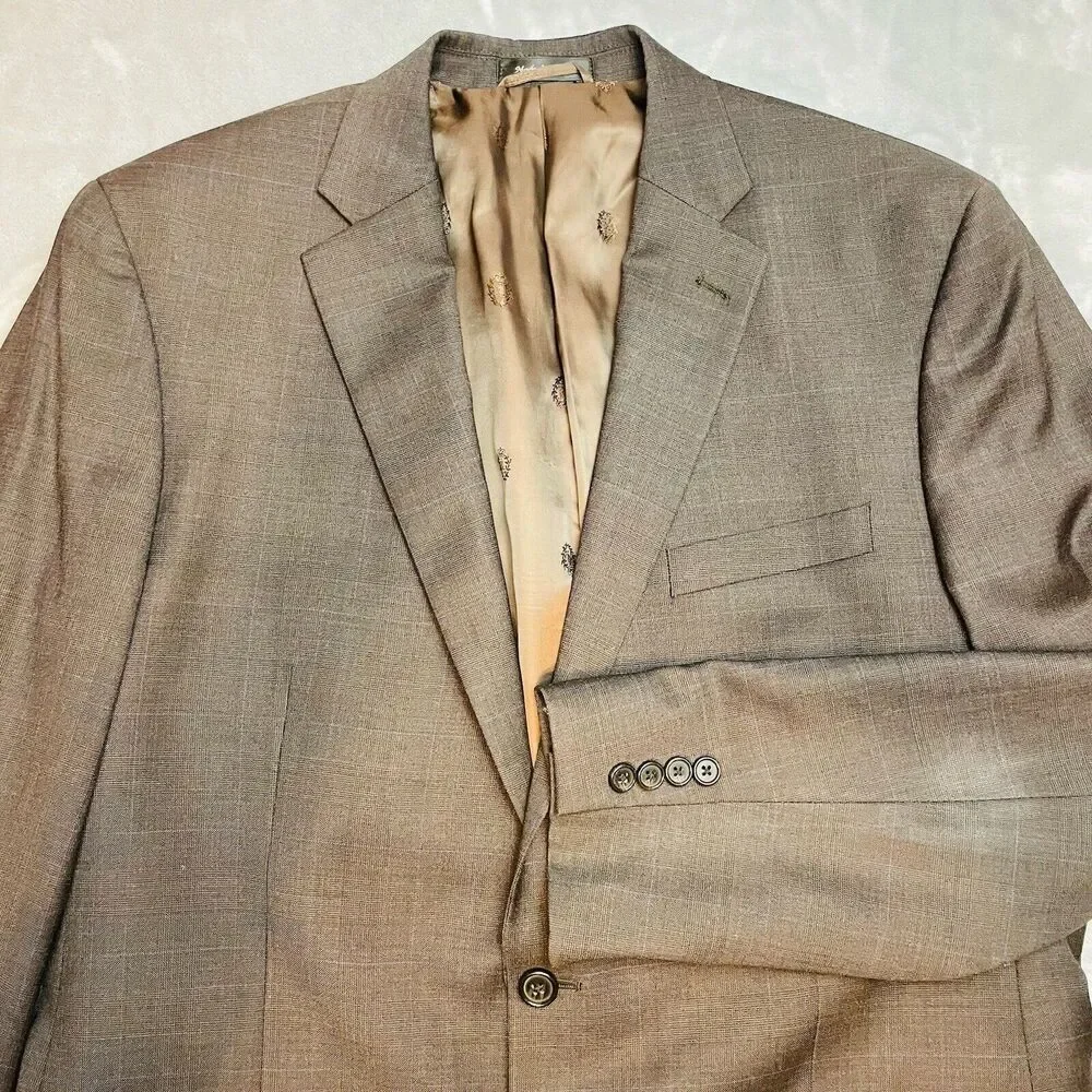 Lauren Ralph Lauren Wool Blazer Mens 44L Olive Brown Micro Plaid Two Button